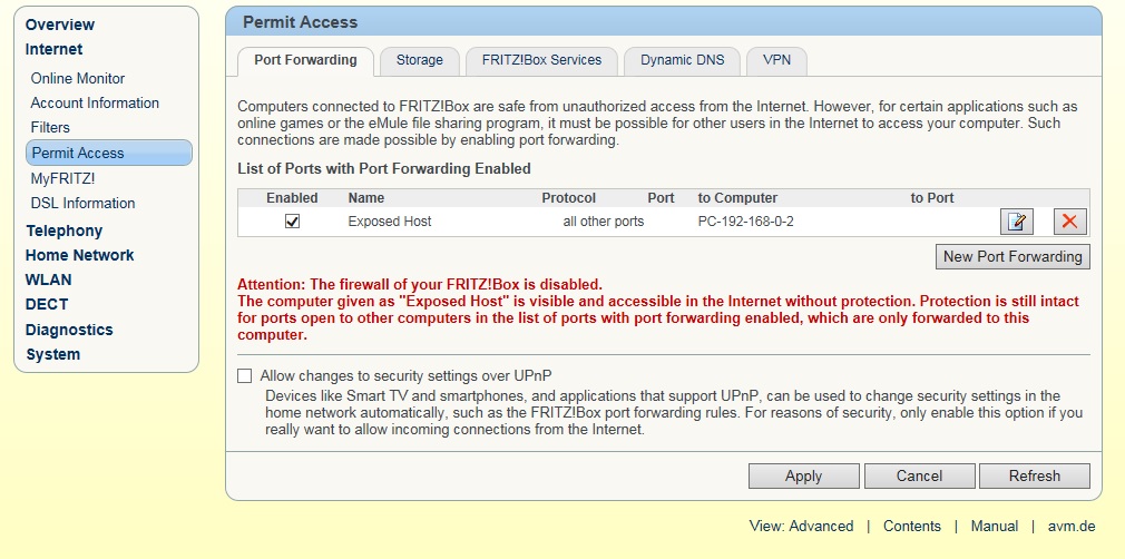 How do I set up an exposed host on my FRITZ!Box